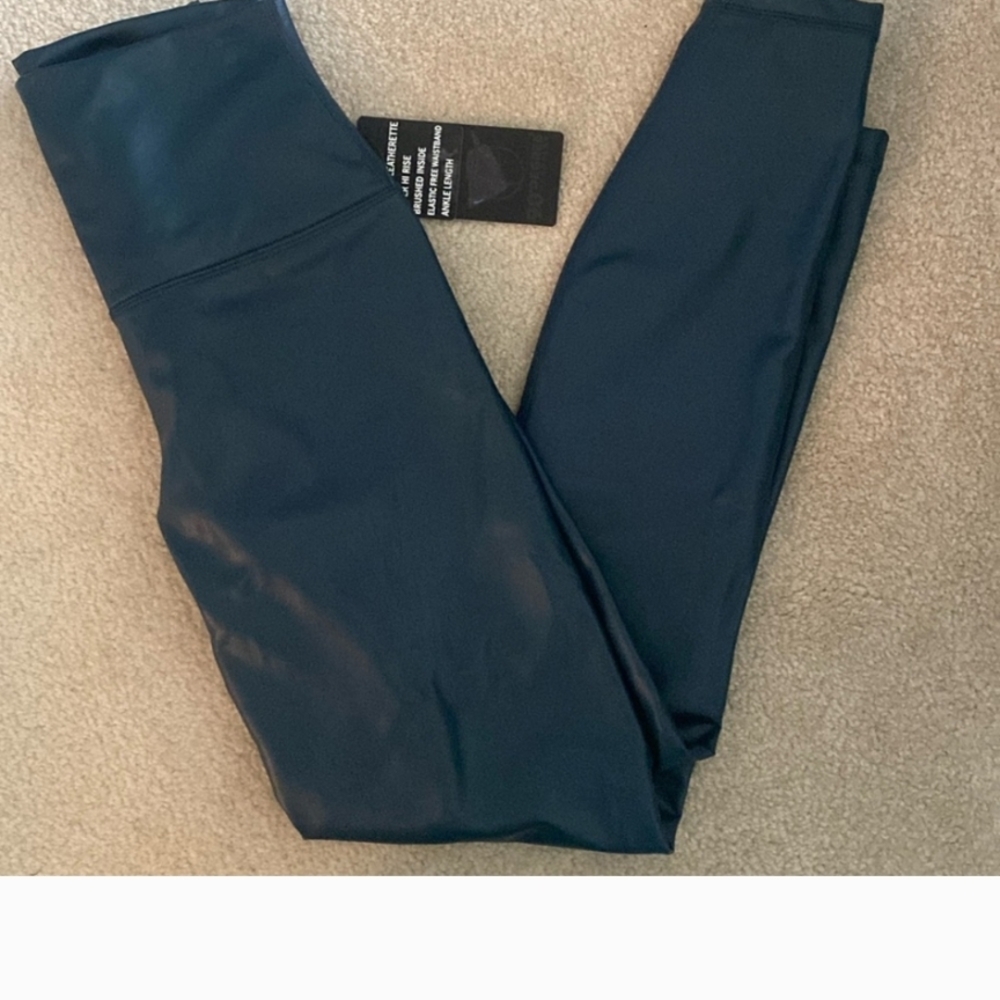 90 Degree by Reflex Faux Leather High Waist Leggings Arctic Navy Size Small NWT